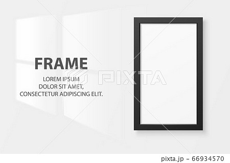 Vector 3d Realistic Black Vertical Wooden Simple Modern Frame Icon Closeup Isolated on White Wall Background with Window Light. It can be used for presentations. Design Template, Mockup, Front View 66934570
