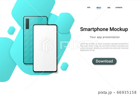 Realistic smartphone landing. Mobile phone mockup with blank display, 3D isometric view of cellphone. Vector web page design template 66935158