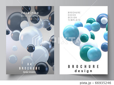 Vector layout of A4 cover mockups templates for brochure, flyer layout, booklet, cover design, book design, brochure cover. Realistic vector background with multicolored 3d spheres, bubbles, balls. Vector layout of A4 cover mockups templates for brochure, flyer layout, booklet, cover design, book design, brochure cover. Realistic vector background with multicolored 3d spheres, bubbles, balls. 66935246