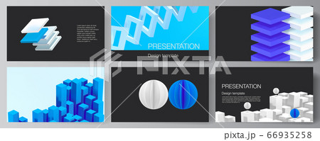 Vector layout of presentation slides design templates, template for presentation brochure, brochure cover, business report. 3d render vector composition with dynamic geometric blue shapes in motion. Vector layout of presentation slides design templates, template for presentation brochure, brochure cover, business report. 3d render vector composition with dynamic geometric blue shapes in motion. 66935258