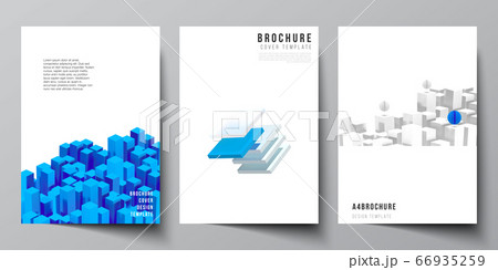 Vector layout of A4 cover mockups templates for brochure, flyer layout, booklet, cover design, book design. 3d render vector composition with dynamic realistic geometric blue shapes in motion. 66935259