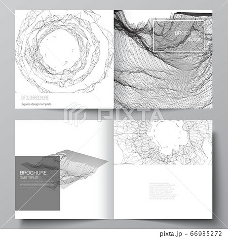 Vector layout of two covers templates for square bifold brochure, flyer, magazine, cover design, book design, cover. Abstract 3d digital backgrounds for futuristic minimal technology concept design. 66935272