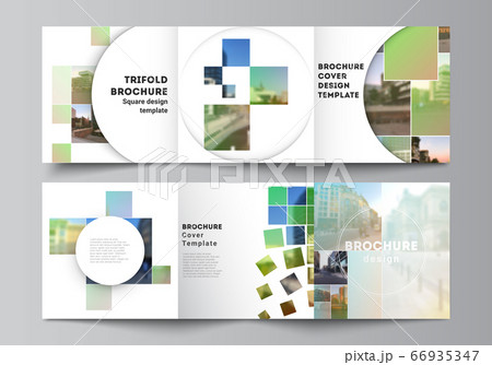 Vector layout of square format covers design templates for trifold brochure, flyer, cover design, book design, brochure cover. Abstract project with clipping mask green squares for your photo. Vector layout of square format covers design templates for trifold brochure, flyer, cover design, book design, brochure cover. Abstract project with clipping mask green squares for your photo. 66935347