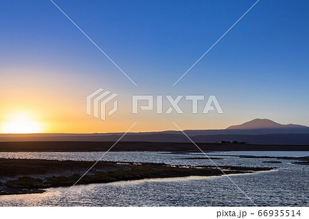 Cejar lagoon and Licancabur volcano in Atacama, 66935514
