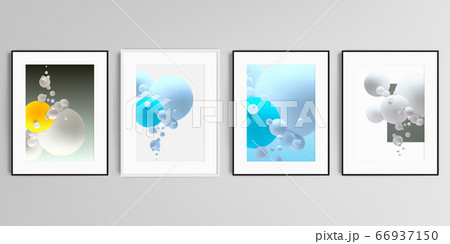 Realistic vector set of picture frames in A4 format isolated on gray background. Abstract composition with 3d balls or spheres. Realistic vector set of picture frames in A4 format isolated on gray background. Abstract composition with 3d balls or spheres. 66937150