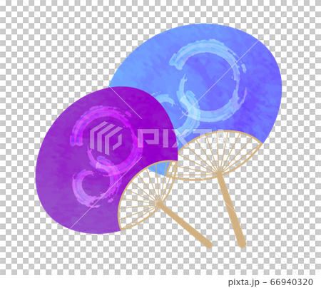 青と紫のうちわのイラストのイラスト素材