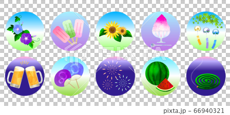 夏アイテムのアイコンセットのイラスト素材