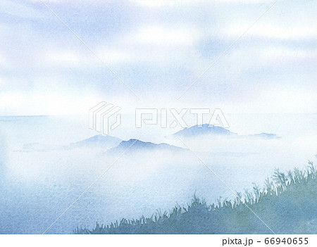 雲海 水彩画のイラスト素材