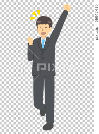 ガッツポーズのスーツを着た男性のイラスト素材