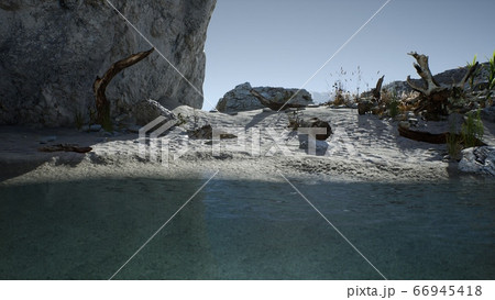 white sand beach near rocky cliffs at ocean white sand beach near rocky cliffs at ocean 66945418