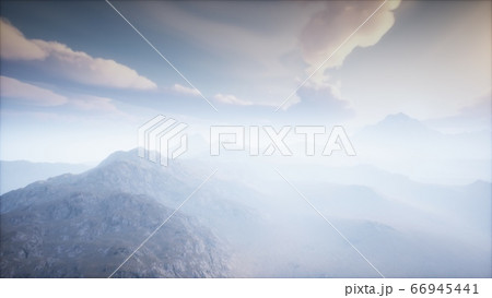 Volcano Crater Landscape with Fog 66945441