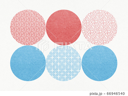 和風背景素材 和柄 水玉模様 赤と青の丸の連続のイラスト素材
