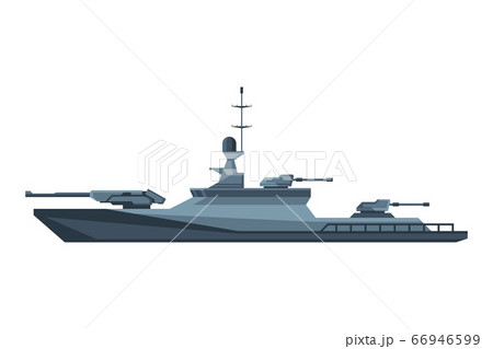 Modern Military Ship, Heavy Special Nuclear Battleship Flat Vector Illustration 66946599