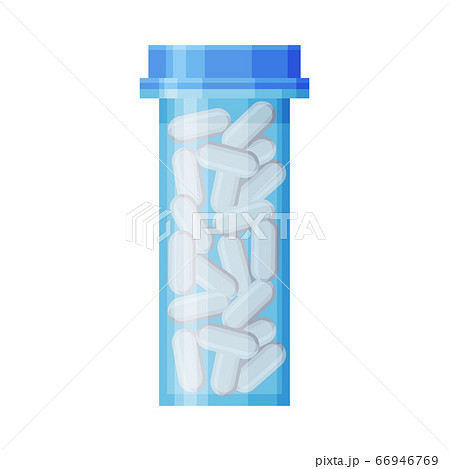 Medicine Bottle with Pills, Pharmaceutical Product, Medical Prescription Packaging Flat Style Vector Illustration on White Background 66946769