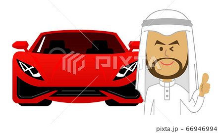 アラブ人と高級スポーツカーのイラストイメージのイラスト素材