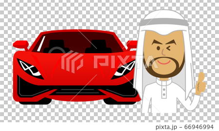 アラブ人と高級スポーツカーのイラストイメージ 66946994