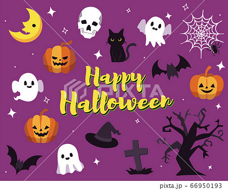 Happy Halloween cute icons set purple background - Stock Illustration  [66950193] - PIXTA