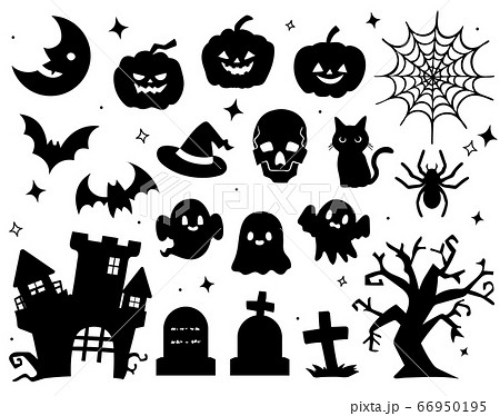 ハロウィンのかわいいアイコンセット シルエットのイラスト素材