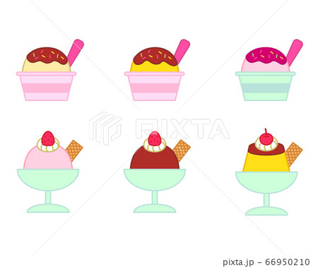ウエハース付きアイスとプリンのかわいいイラストセットのイラスト素材 ウエハース付きアイスとプリンのかわいいイラストセットのイラスト素材