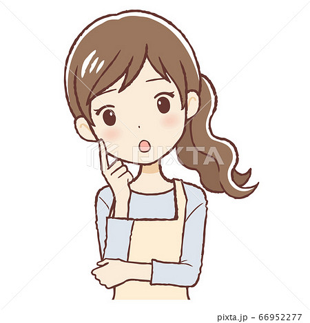 首をかしげるエプロン女性 上半身のイラスト素材
