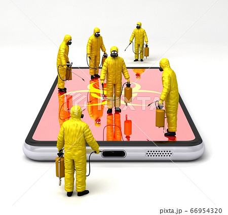 ウイルスに感染したスマホを消毒する人 66954320