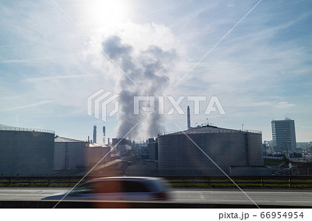 Strong atmosphere industrial emission above power plant in Budapest, Hungary. Strong atmosphere industrial emission above power plant in Budapest, Hungary. 66954954