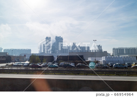 Industrial landscape with big modern plant in Budapest, Hungary. Industrial landscape with big modern plant in Budapest, Hungary. 66954964