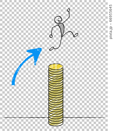 積み上げた硬貨とジャンプする人のイラスト素材