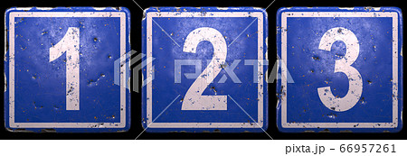Set of public road sign in blue color with a white numbers 1, 2, 3 in the center isolated black background. 3d Set of public road sign in blue color with a white numbers 1, 2, 3 in the center isolated black background. 3d 66957261