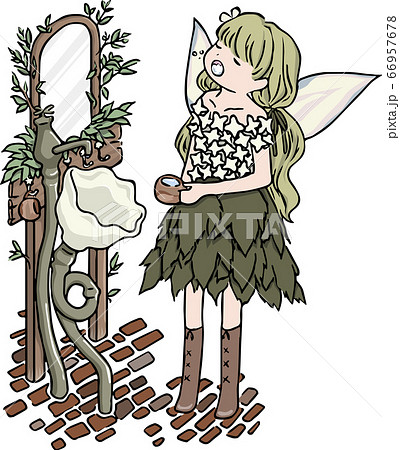 花の服を着た妖精の女の子がうがいをしているイラストのイラスト素材 66957678 Pixta
