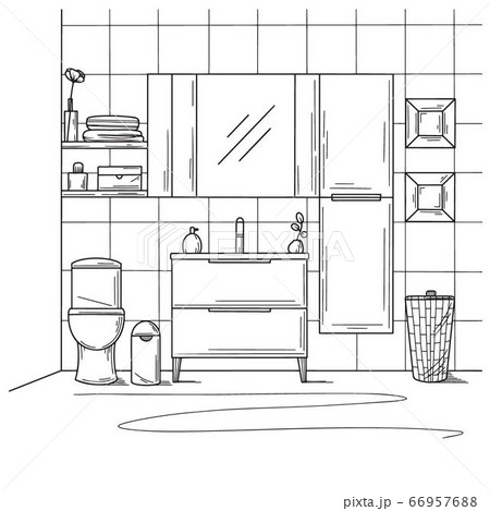Sketch the bathroom. Toilet bowl, bathroom 66957688