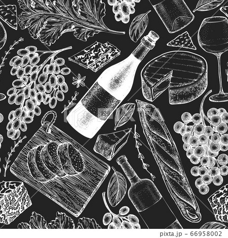 French food illustration seamless pattern. Hand 66958002