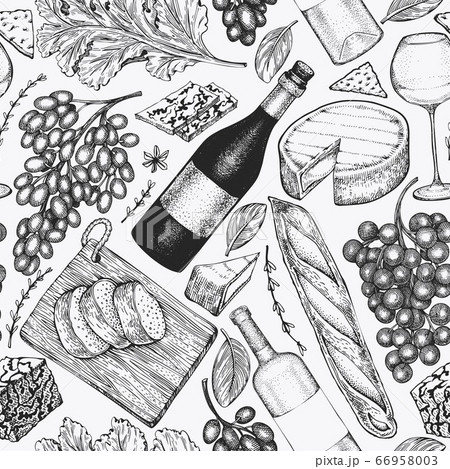 French food illustration seamless pattern. Hand 66958003