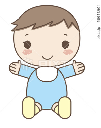 赤ちゃんの笑顔のイラスト 水色の服のイラスト素材