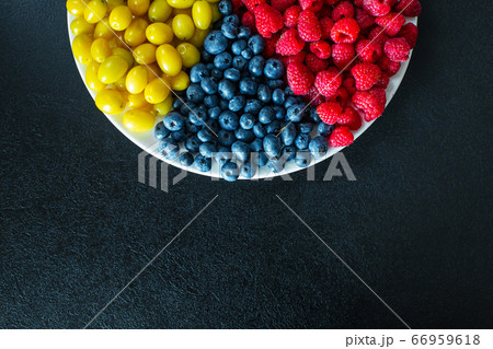 View from above. A mix of yellow, red and blue View from above. A mix of yellow, red and blue 66959618