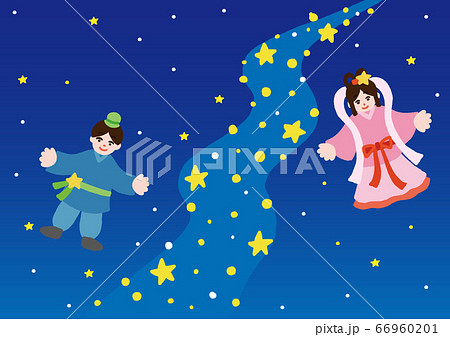 夏の夜空 天の川 織姫と彦星のイラスト素材