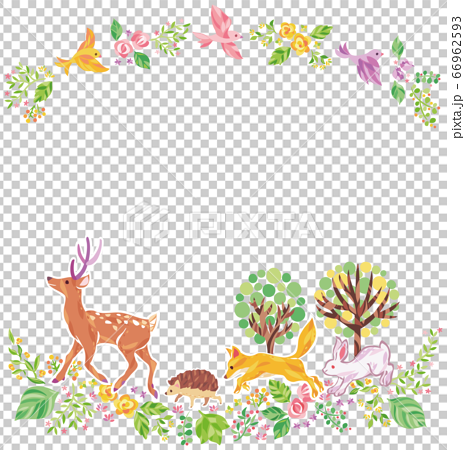 木 花 草などの植物と動物 イラスト フレームのイラスト素材