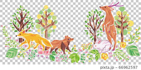 植物と動物のイラスト スカーフ 木、花、草などの植物と動物 イラスト のイラスト素材 [66962597