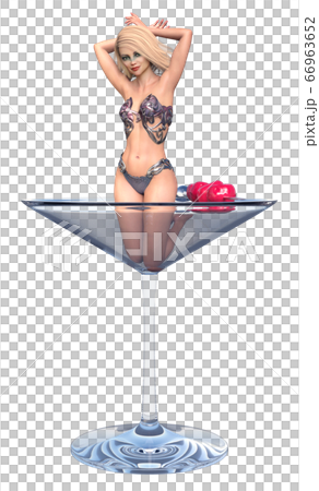 Woman in champagne glass with cherries 66963652