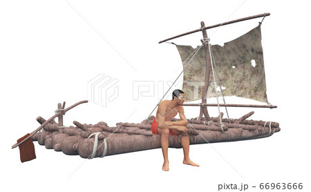 Man On A Raft Isolated On White Backgroundのイラスト素材