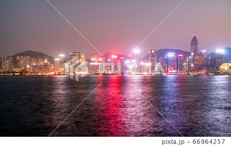 Night panorama of the evening city of Hong Kong with skyscrapers. 66964257