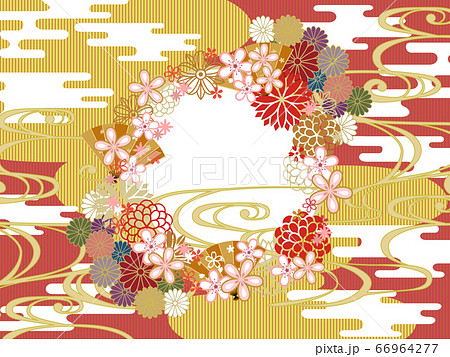 和柄赤金シンプル雲背景素材菊のイラスト素材