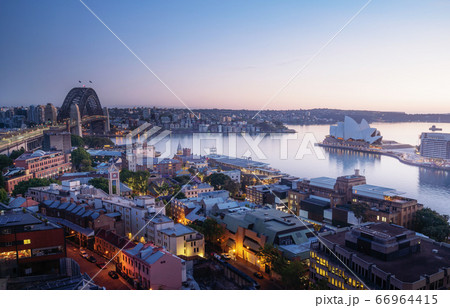 sunrise, Aerial view of Sydney with Harbour sunrise, Aerial view of Sydney with Harbour 66964415