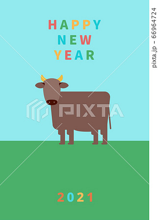 2021年 丑年 年賀状はがきテンプレート 66964724