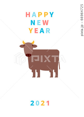 2021年 丑年 年賀状はがきテンプレート 66964725