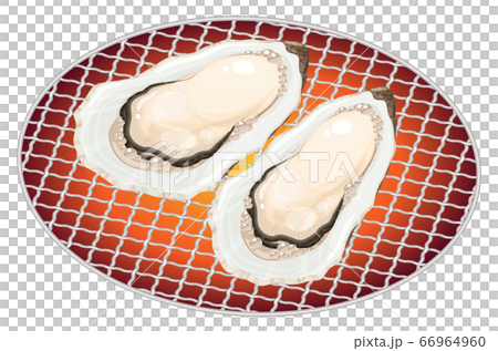 網焼きにする牡蠣のイラスト 海鮮焼きのイラスト素材