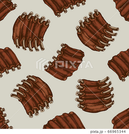 Seamless pattern with hand drawn colored Pork ribs 66965344