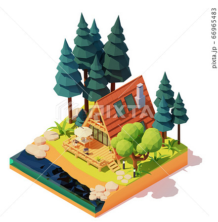Vector isometric a-frame house in the wood 66965483