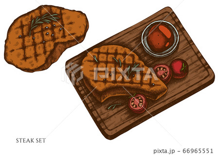 Vector set of hand drawn colored steak Vector set of hand drawn colored steak 66965551