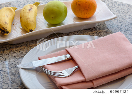 Tropical fruit served on the table. Orange, banana 66967424
